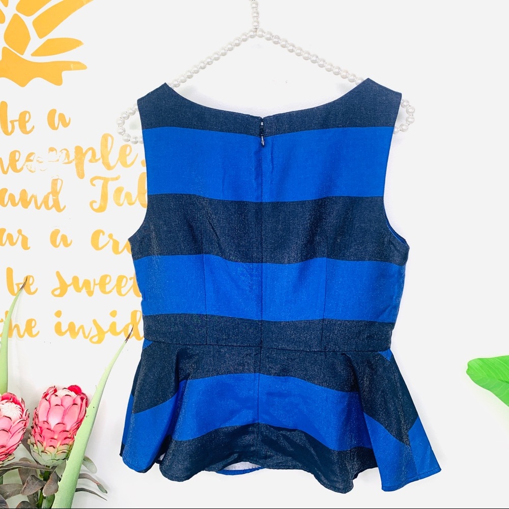 BANANA REPUBLIC Blue Striped Shimmer Peplum Sleeveless Blouse Top Size 6 Petite - Picture 8 of 16